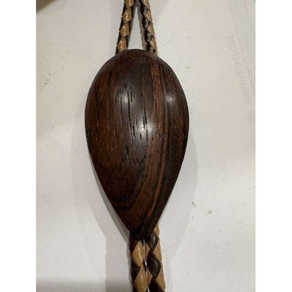 Udesen Denver Wood Teardrop Bolo Tie Braided Brown Tan Cord Western Accessory